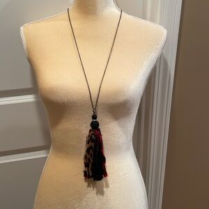 Leopard Print Tassel Necklace
